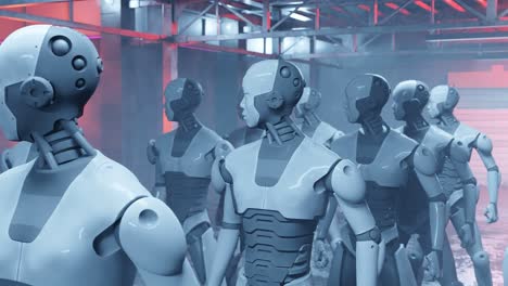Nahaufnahme-Eines-Humanoiden-Roboter-Cyber-Prototyps-In-Einer-Fabrik,-Künstliche-Intelligenz-übernimmt-Futuristische-Szenario-3D-Rendering-Animation