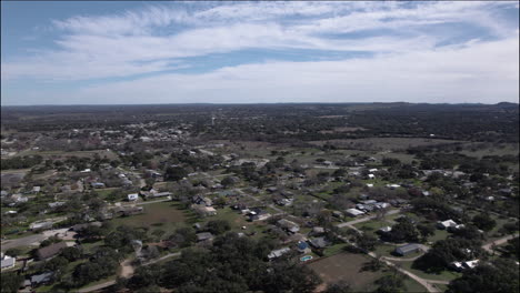Aerial-Shot-over-Johnson-City,-Texas-and-Hill-Country,-small-town