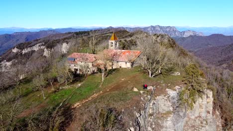 Cinematic-drone-shot-Santuari-de-Cabrera-in-Pyrenees-Mountains-in-Spain