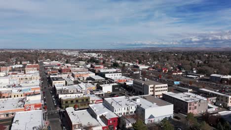 Drone-shot-of-Idaho-falls-downtown-on-a-busy-day-in-the-fall