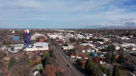 Drone-shot-panning-to-the-left-of-downtown-Idaho-Falls-with-the-water-town