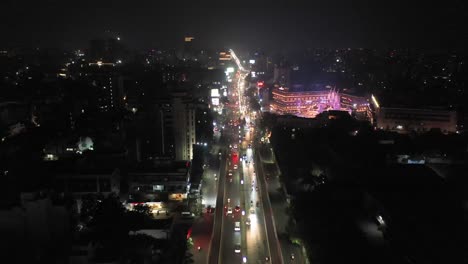 Rajkot-aerial-drone-view-where-temple-lighting-is-flashing-and-traffic-is-jamming-on-the-road