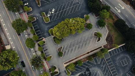 Overhead-aerial-view-of-Atlanta-city-parking-lot,-Georgia,-USA
