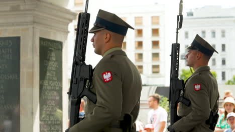 Militärwachen-Stehen-Neben-Einem-Denkmal---Grab-Des-Unbekannten-Soldaten