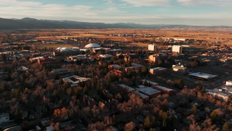 Establishing-drone-shot-of-Montana-State-University-at-Sunrise