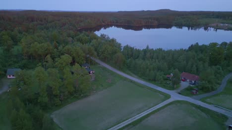 Aerial-Shot-of-Nature-and-Illeråsasjön-Lake-in-Sweden