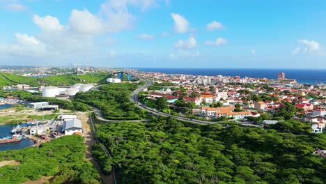 Panoramic-wide-angle-of-winding-road-leading-up-to-Queen-Juliana-Bridge-Curacao