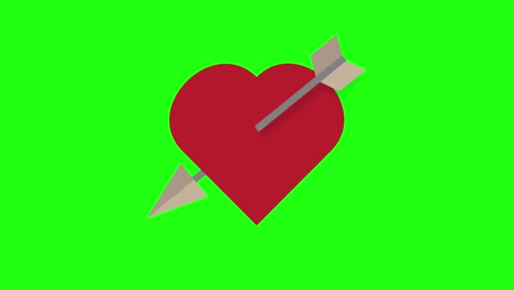 Animation-of-an-arrow-passing-through-the-heart-on-a-green-screen-background