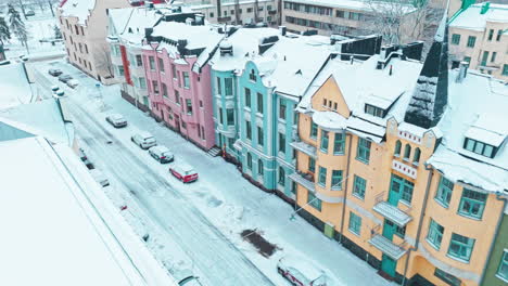 Huvilakatu-street-in-Helsinki,-Finland-on-a-cold-winter-day