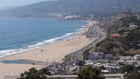 Scenic-Drone-Flyover-Popular-Pacific-Coast-Highway-With-Beach-And-Ocean-Views,-4K-USA