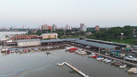 Aerial-footage-of-the-Yacht-club-in-Misiones,-Posadas-in-Argentina