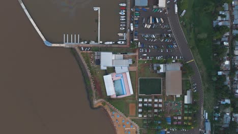 Birds-eye-view-over-The-Yacht-Club,-Misiones,-Posadas-in-Argentina