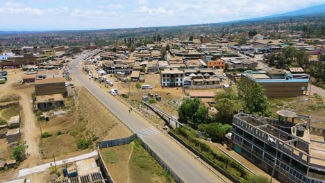 Birdseye-aerial-view-of-Loitokitok-kenya,-shanty-poor-neighborhood-of-Nairobi-suburbs,-Kenya