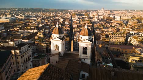 Drone-Flies-Between-Church-Bell-Towers-at-Piazza-di-Spagna