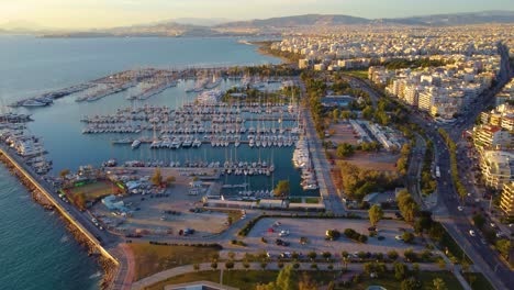 Aerial-View-Of-Alimos-Marina-And-Waterfront-Parks-In-Kalamaki,-Attica,-Greece