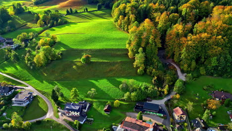 Aerial-tilt-view-of-Attersee,-Austria,-in-autumn---Tilt-shot-with-beautiful-village-landscape-In-Austria