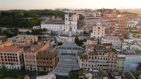 Drone-Circles-Above-Piazza-di-Spagna,-Rome,-Italy
