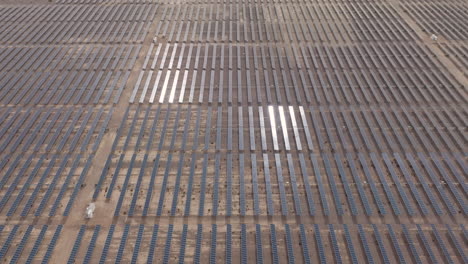 Solar-Panels-in-a-Desert-Solar-Farm,-Aerial-Panorama
