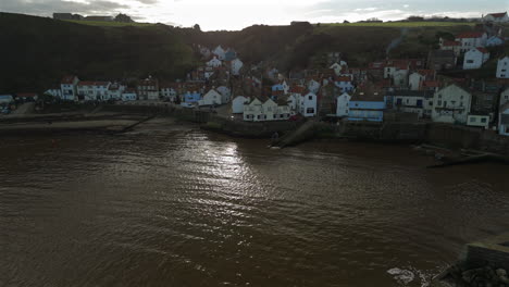 Establishing-Drone-Shot-of-Staithes-on-Sunny-Day-North-Yorkshire-UK