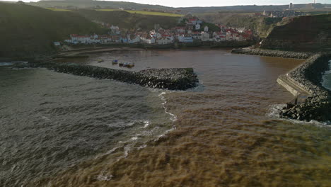 Wide-Angle-Aerial-Shot-of-Staithes-Coastal-Village-North-Yorkshire-UK
