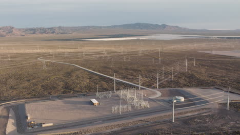 Boulder-Solar-Farm's-Electrical-Substation-in-Boulder-City,-Nevada-Desert,-Aerial