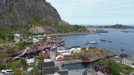 Village-Å-in-Lofoten-Islands,-Norway,-Scandinavia---Aerial-4k