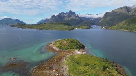 Lofoten-Islands-Nature-Landscape-and-Fjord-at-Trollfjord,-Norway---Aerial-4k