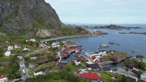 Village-Å-in-Lofoten-Islands,-Norway,-Scandinavia---Aerial-4k-Tilting-Down