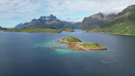 Lofoten-Islands-Nature-Landscape-and-Fjord-at-Summer-in-Norway---Aerial-4k