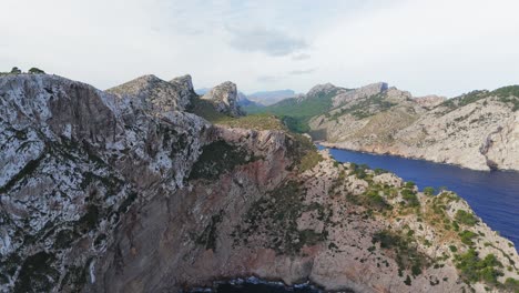 Rocky-Hilly-Cliffs-Of-Mallorca-On-The-Road-To-Cap-De-Formentor-Spain-Europe,-Aerial-Shot