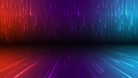 Animation-Leuchtender,-Farbenfroher-Rot-blauer-Und-Violetter-Linien,-Die-Sich-Auf-Boden-Und-Wand-Bewegen-Und-Glasfaserverbindungen-Simulieren
