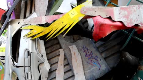 Rabbit-image-created-of-different-type-of-rubbish-in-Porto-city,-close-up