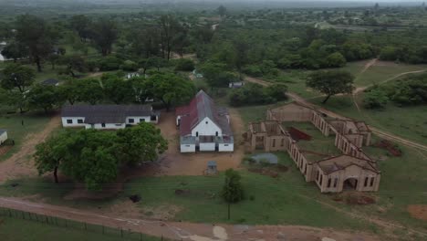 Drone-video-of-a-catholic-mission-school-church-at-a-village-in-Midlands,-Zimbabwe