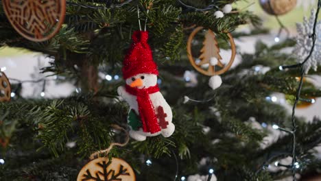 Snowman-Decorations-Christmas-Tree-Changing-Focus-4K