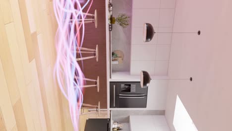 Modernes-Küchendesign-Mit-Vertikalen,-Energiegeladenen-Rosa-Wirbeln