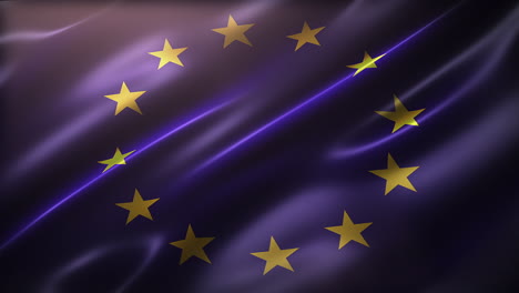 Bandera-De-La-Unión-Europea,-Vista-En-ángulo,-Ondeando-Al-Viento,-Apariencia-Cinematográfica,-Elegante-Textura-Sedosa