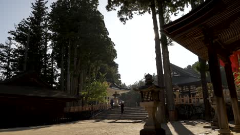 The-tranquil-exterior-of-the-Danjo-Garan-temple-complex-in-Koyasan,-Japan,-an-ideal-destination-for-those-seeking-a-restful-travel-experience-and-a-rejuvenating-vacation