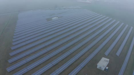 Solar-panel-photovoltaic-farm-on-cloudy-and-foggy-day