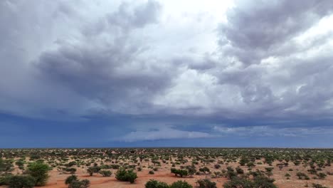 Dunkle-Wolken-Ziehen-über-Die-Südliche-Landschaft-Der-Kalahari