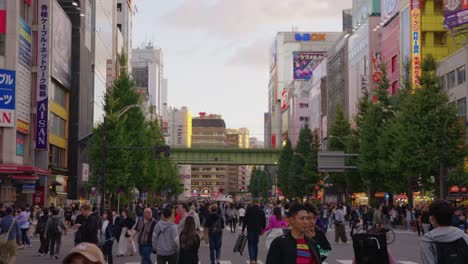 Establishing-shot-of-Akihabara-in-afternoon-on-clear-day,-street-open-to-public
