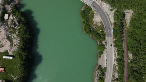 Drone-view-of-the-bridge-over-the-Neretva-river,-accessible-bridge,-Bosnia