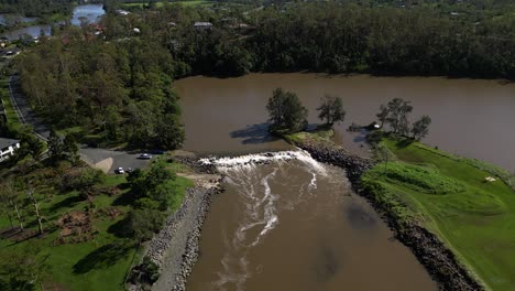 Oxenford,-Gold-Coast,-4-January-2024---Aerial-views-of-the-Coomera-River-and-Causeway-with-receding-flood-waters-from-the-January-storms
