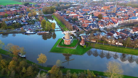 Aerial-view:-Windmill-at-Dokkum,-Friesland,-The-Netherlands