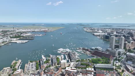 Drone-shot-of-Boston's-waterways-opening-up-to-the-Atlantic-Ocean