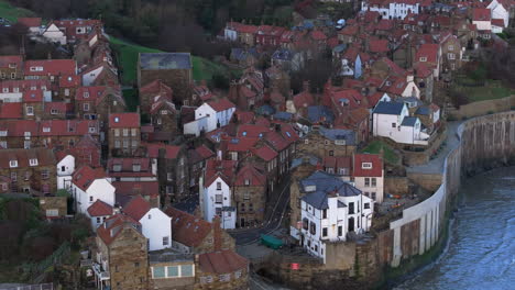 Establishing-Aerial-View-of-Robin-Hood's-Bay-Village-Yorkshire-Coast