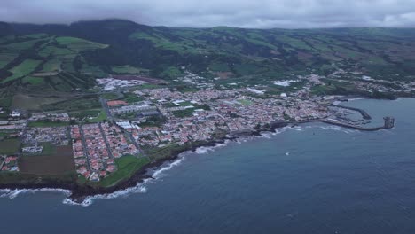 Aerial-view-of-city-Vila-Franca-do-Campo-at-Sao-Miguel-in-Azores---drone-shot