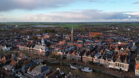 Aerial-view:-city-of-Dokkum-with-the-church-in-the-center