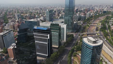 Aerial-View-Of-Financial-district-buildings-in-Santiago-de-Chile