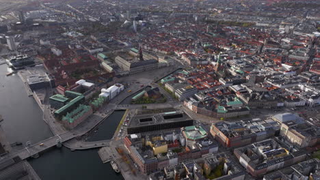 Wide-aerial-shot-over-Christiansborg-Palace-Copenhagen