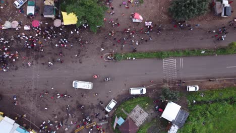 Overhead-drone-shot-of-busy-and-crowded-streets-of-India